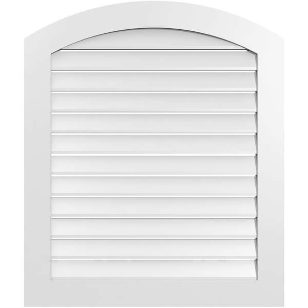 Ekena Millwork Arch Top Surface Mount PVC Gable Vent: Non-Functional, w/ 3-1/2"W x 1"P Standard Frame, 34"W x 38"H - GVPAR34X3801SN