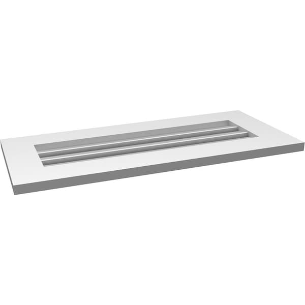 Ekena Millwork Vertical Surface Mount PVC Gable Vent: Functional, w/ 3-1/2"W x 1"P Standard Frame, 32"W x 14"H - GVPVE32X1401SF