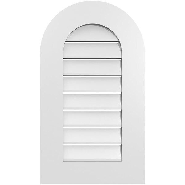 Ekena Millwork Round Top Surface Mount PVC Gable Vent: Functional, w/ 3-1/2"W x 1"P Standard Frame, 16"W x 28"H - GVPRT16X2801SF