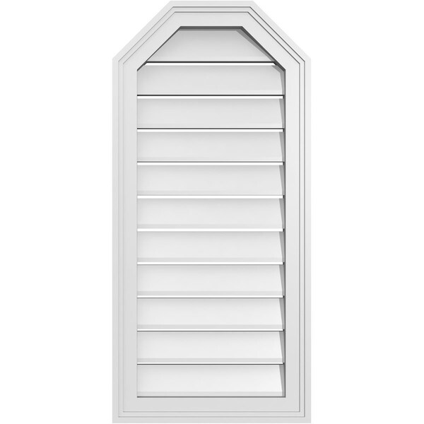 Ekena Millwork Octagonal Top Surface Mount PVC Gable Vent w/ 2"W x 1-1/2"P Brickmould Frame, 16"W x 34"H - GVPOT16X3402SF