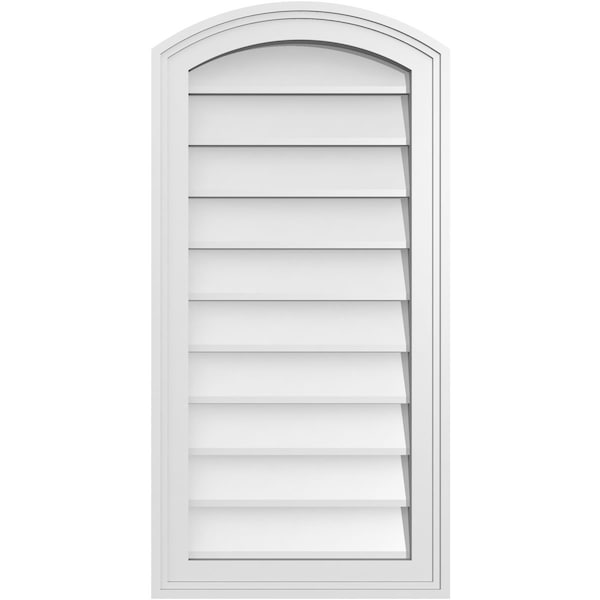 Ekena Millwork Arch Top Surface Mount PVC Gable Vent: Functional, w/ 2"W x 1-1/2"P Brickmould Frame, 16"W x 32"H - GVPAR16X3202SF