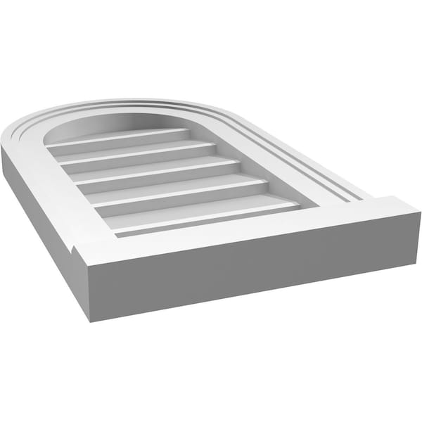 Ekena Millwork Round Top Surface Mount PVC Gable Vent w/ 2"W x 2"P Brickmould Sill Frame, 12"W x 20"H - GVPRT12X2003SN