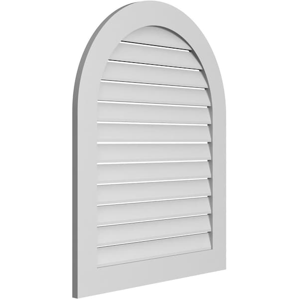 Ekena Millwork Round Top Surface Mount PVC Gable Vent: Functional, w/ 3-1/2"W x 1"P Standard Frame, 32"W x 40"H - GVPRT32X4001SF