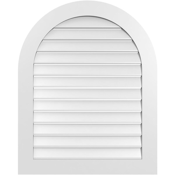 Ekena Millwork Round Top Surface Mount PVC Gable Vent: Functional, w/ 3-1/2"W x 1"P Standard Frame, 32"W x 40"H - GVPRT32X4001SF