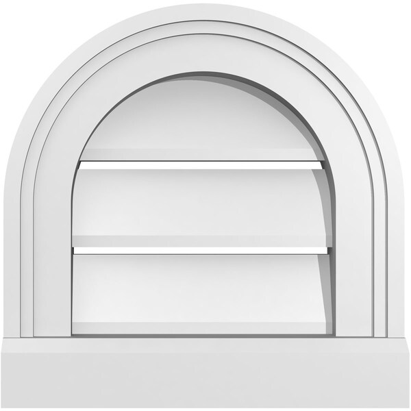 Ekena Millwork Round Top Surface Mount PVC Gable Vent: Functional, w/ 2"W x 2"P Brickmould Sill Frame, 12"W x 12"H - GVPRT12X1203SF