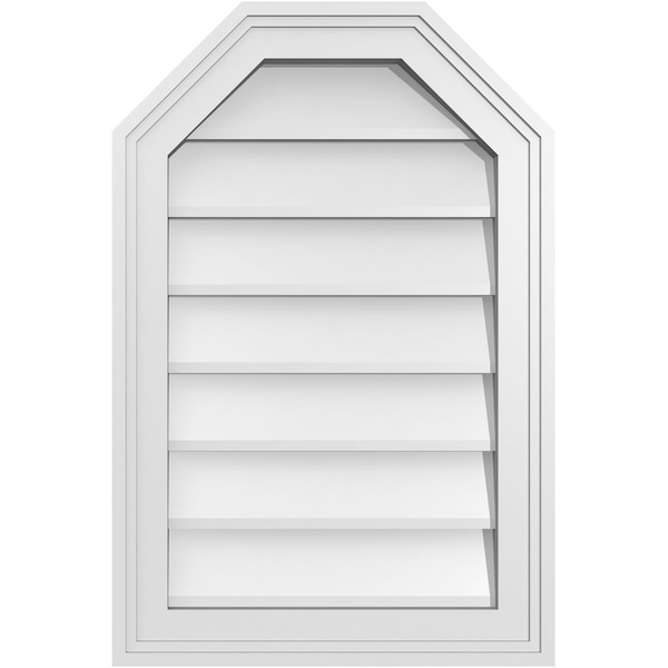 Ekena Millwork Octagonal Top Surface Mount PVC Gable Vent w/ 2"W x 1-1/2"P Brickmould Frame, 16"W x 24"H - GVPOT16X2402SN