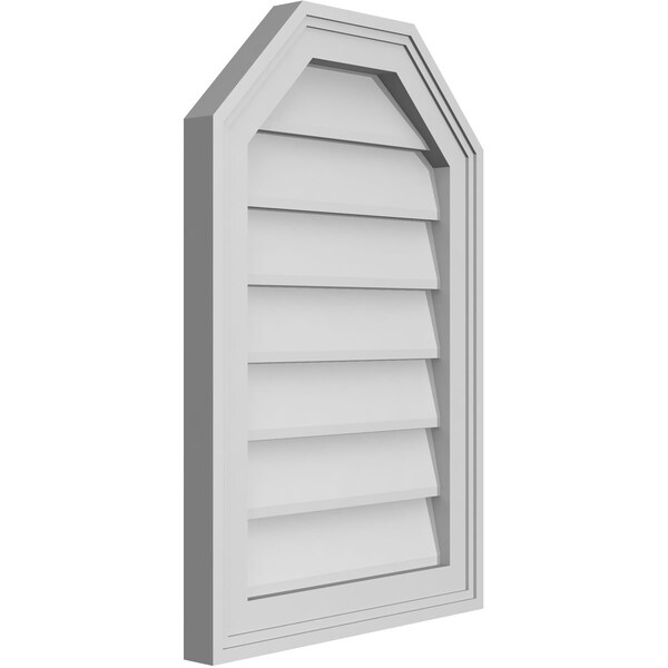 Ekena Millwork Octagonal Top Surface Mount PVC Gable Vent w/ 2"W x 1-1/2"P Brickmould Frame, 16"W x 24"H - GVPOT16X2402SN