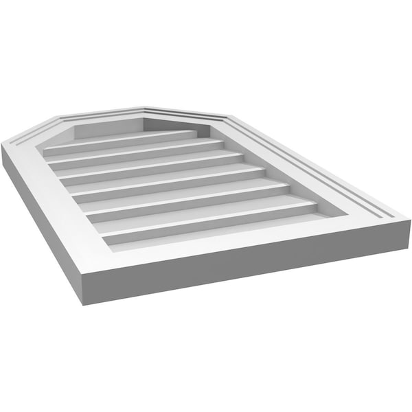Ekena Millwork Octagonal Top Surface Mount PVC Gable Vent w/ 2"W x 1-1/2"P Brickmould Frame, 16"W x 24"H - GVPOT16X2402SN