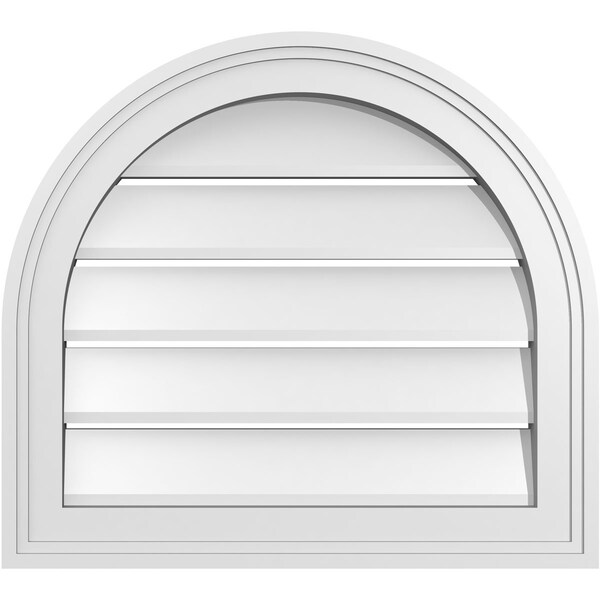 Ekena Millwork Round Top Surface Mount PVC Gable Vent: Functional, w/ 2"W x 1-1/2"P Brickmould Frame, 20"W x 18"H - GVPRT20X1802SF