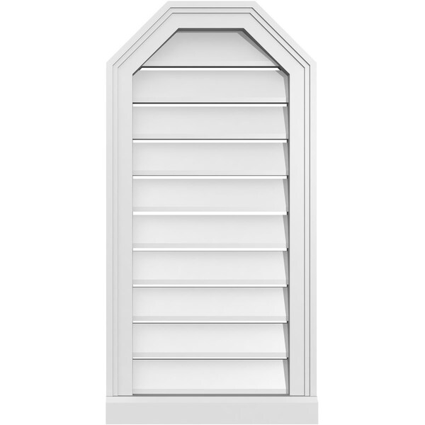Ekena Millwork Octagonal Top Surface Mount PVC Gable Vent w/ 2"W x 2"P Brickmould Sill Frame, 16"W x 32"H - GVPOT16X3203SF