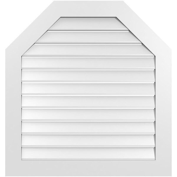 Ekena Millwork Octagonal Top Surface Mount PVC Gable Vent: Functional, w/ 3-1/2"W x 1"P Standard Frame, 36"W x 38"H - GVPOT36X3801SF