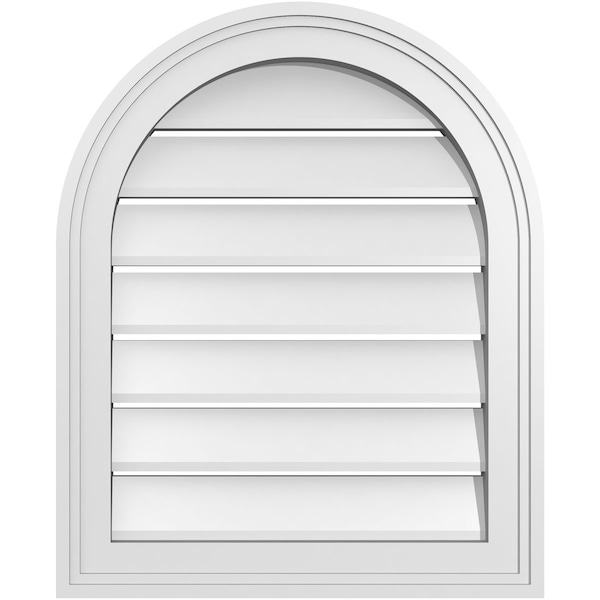 Ekena Millwork Round Top Surface Mount PVC Gable Vent: Functional, w/ 2"W x 1-1/2"P Brickmould Frame, 18"W x 22"H - GVPRT18X2202SF