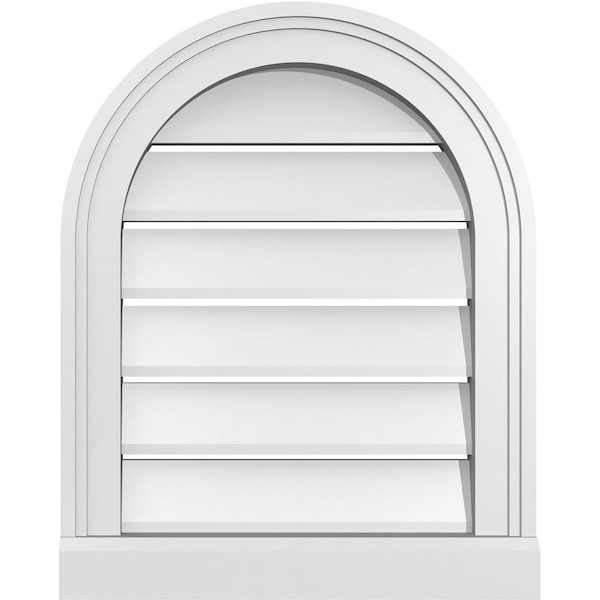 Ekena Millwork Round Top Surface Mount PVC Gable Vent: Functional, w/ 2"W x 2"P Brickmould Sill Frame, 16"W x 20"H - GVPRT16X2003SF