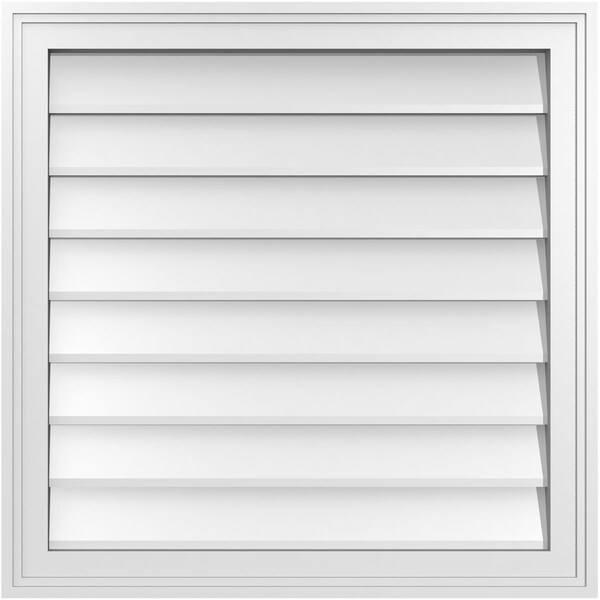Ekena Millwork Vertical Surface Mount PVC Gable Vnt: Non-Functional, w/2"W x 1-1/2"H, Brickmould Frame, 26"W x 26"H - GVPVE26X2602SN