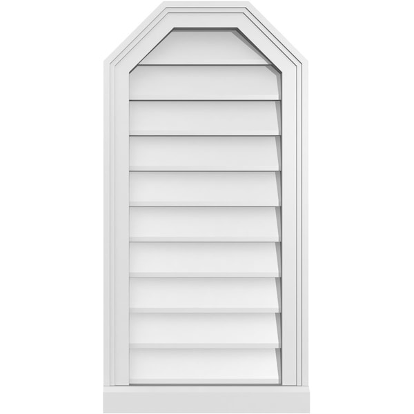 Ekena Millwork Octagonal Top Surface Mount PVC Gable Vent w/ 2"W x 2"P Brickmould Sill Frame, 16"W x 32"H - GVPOT16X3203SN