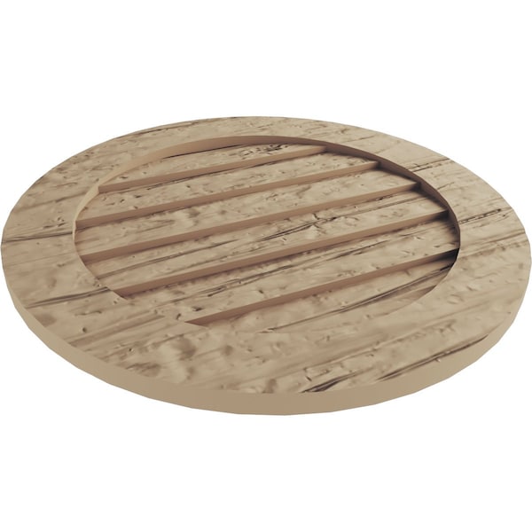 Ekena Millwork Timberthane Riverwood Round Faux Wood Non-Functional Gable Vent, Primed Tan, 33"W x 33"H - GVURRO33DRWPR