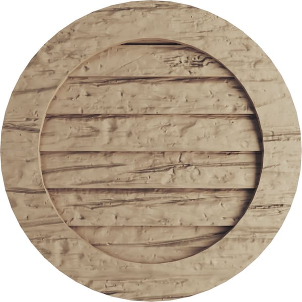 Ekena Millwork Timberthane Riverwood Round Faux Wood Non-Functional Gable Vent, Primed Tan, 33"W x 33"H - GVURRO33DRWPR
