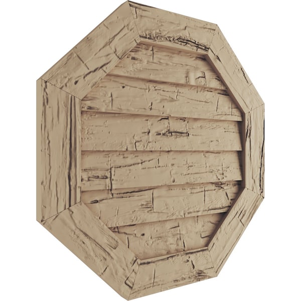 Ekena Millwork Timberthane Hand Hewn Octagonal Faux Wood Non-Functional Gable Vent, Primed Tan, 24"W x 24"H - GVUROC24X24DHHPR