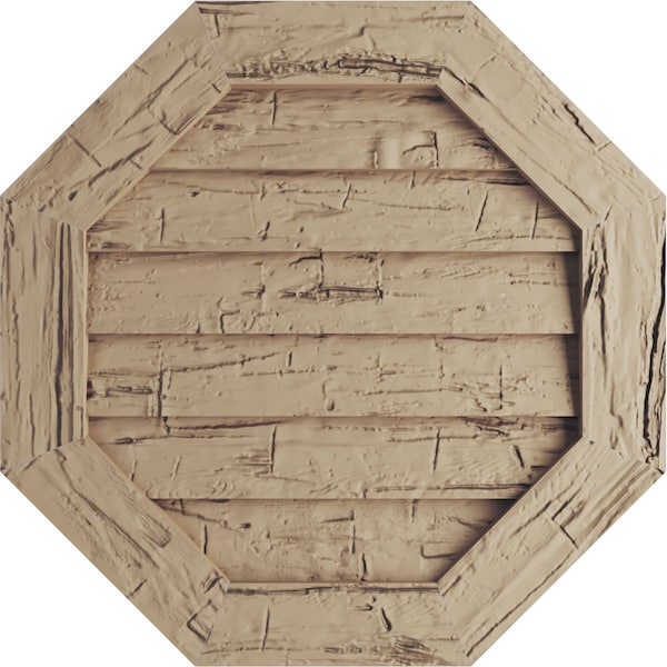 Ekena Millwork Timberthane Hand Hewn Octagonal Faux Wood Non-Functional Gable Vent, Primed Tan, 24"W x 24"H - GVUROC24X24DHHPR