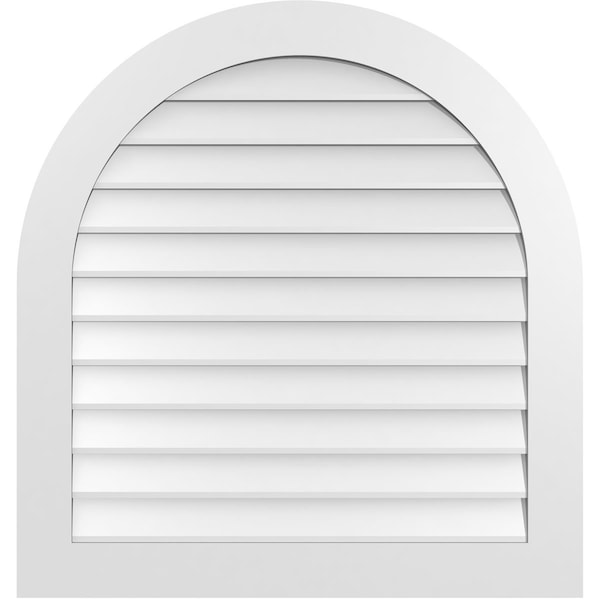 Ekena Millwork Round Top Surface Mount PVC Gable Vent: Non-Functional, w/ 3-1/2"W x 1"P Standard Frame, 36"W x 38"H - GVPRT36X3801SN