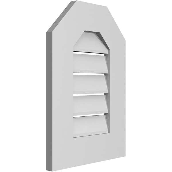 Ekena Millwork Octagonal Top Surface Mount PVC Gable Vent: Functional, w/ 3-1/2"W x 1"P Standard Frame, 14"W x 20"H - GVPOT14X2001SF