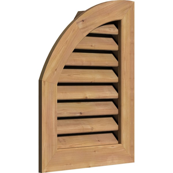 Ekena Millwork Quarter Round Top Left Functional Western Red Cedar Gable Vnt w/1" x 4" Flat Trim Frame, 06"W x 34"H - GVWQL06X3401SFUWR