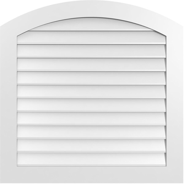 Ekena Millwork Arch Top Surface Mount PVC Gable Vent: Functional, w/ 3-1/2"W x 1"P Standard Frame, 38"W x 38"H - GVPAR38X3801SF