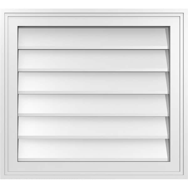 Ekena Millwork Vertical Surface Mount PVC Gable Vnt: Non-Functional, w/2"W x 1-1/2"H, Brickmould Frame, 22"W x 20"H - GVPVE22X2002SN