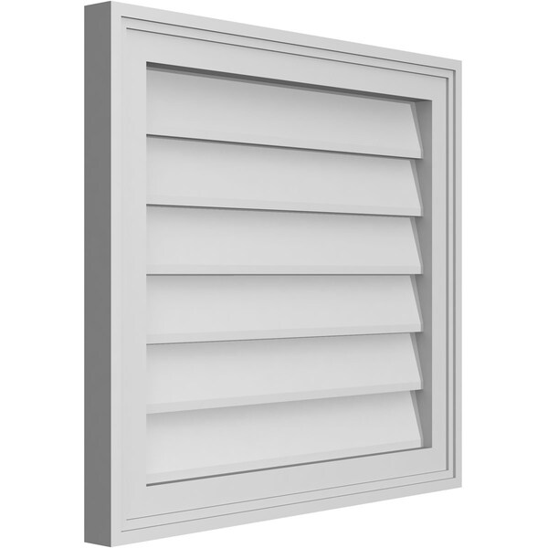 Ekena Millwork Vertical Surface Mount PVC Gable Vnt: Non-Functional, w/2"W x 1-1/2"H, Brickmould Frame, 22"W x 20"H - GVPVE22X2002SN