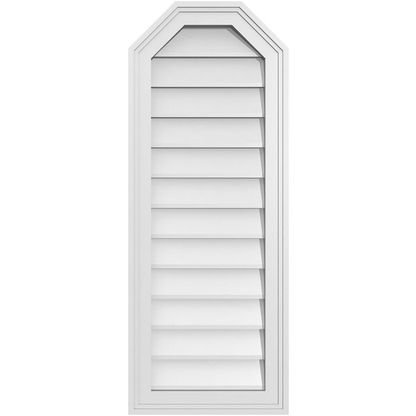 Ekena Millwork Octagonal Top Surface Mount PVC Gable Vent w/ 2"W x 1-1/2"P Brickmould Frame, 14"W x 36"H - GVPOT14X3602SN