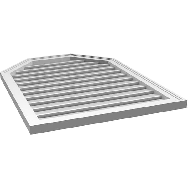 Ekena Millwork Octagonal Top Surface Mount PVC Gable Vent w/ 2"W x 1-1/2"P Brickmould Frame, 28"W x 36"H - GVPOT28X3602SF