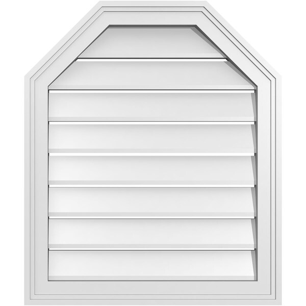 Ekena Millwork Octagonal Top Surface Mount PVC Gable Vent w/ 2"W x 1-1/2"P Brickmould Frame, 22"W x 26"H - GVPOT22X2602SF