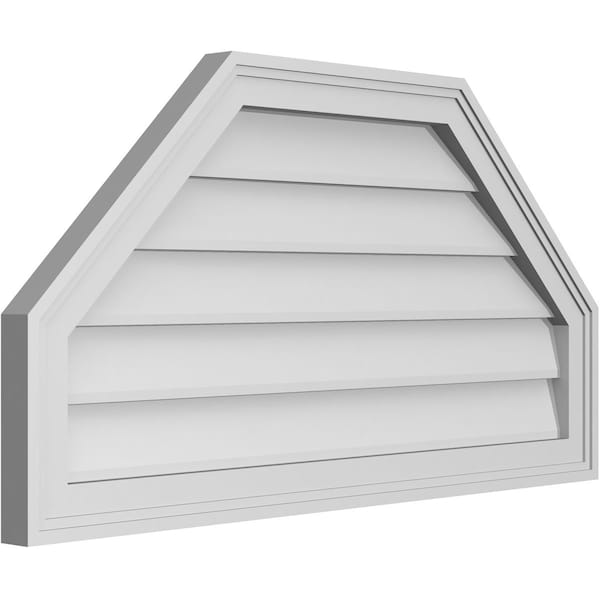 Ekena Millwork Octagonal Top Surface Mount PVC Gable Vent w/ 2"W x 1-1/2"P Brickmould Frame, 34"W x 18"H - GVPOT34X1802SN