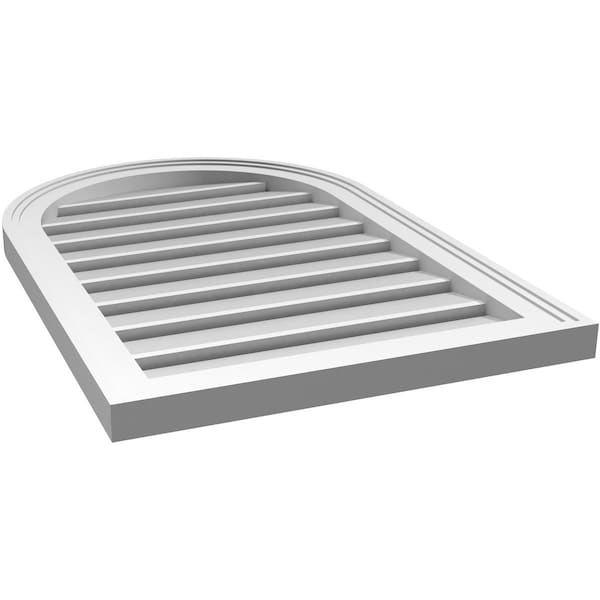Ekena Millwork Round Top Surface Mount PVC Gable Vent: Functional, w/ 2"W x 1-1/2"P Brickmould Frame, 20"W x 30"H - GVPRT20X3002SF