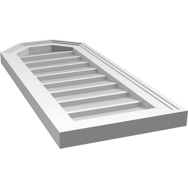 Ekena Millwork Octagonal Top Surface Mount PVC Gable Vent w/ 2"W x 1-1/2"P Brickmould Frame, 12"W x 28"H - GVPOT12X2802SN
