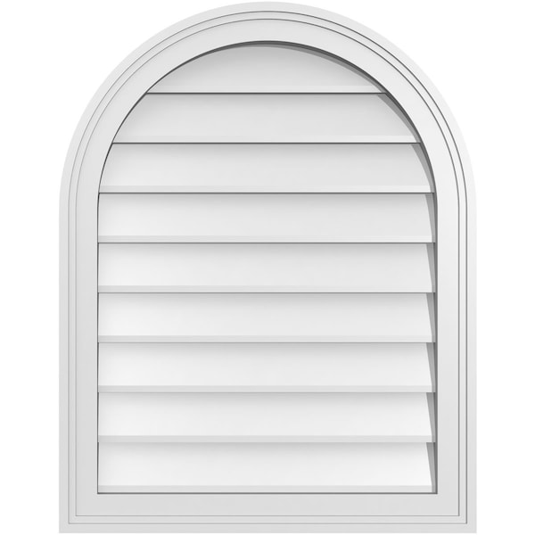 Ekena Millwork Round Top Surface Mount PVC Gable Vent w/ 2"W x 1-1/2"P Brickmould Frame, 22"W x 28"H - GVPRT22X2802SN