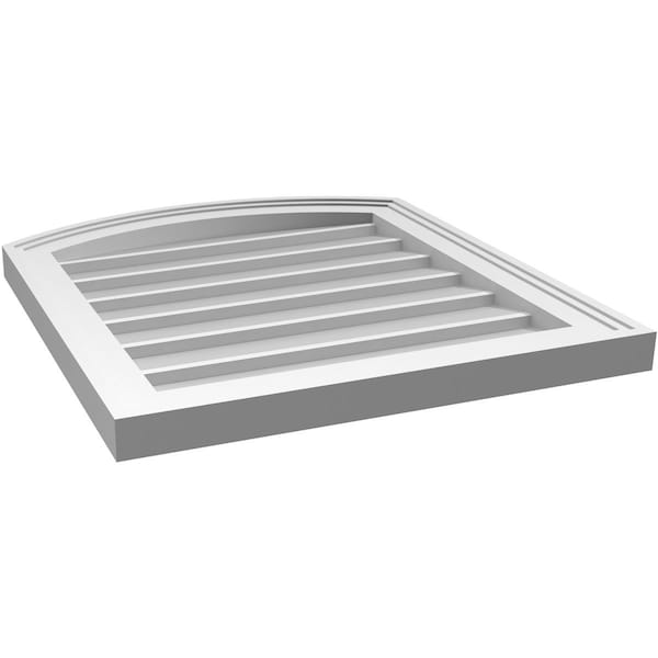 Ekena Millwork Arch Top Surface Mount PVC Gable Vent: Functional, w/ 2"W x 1-1/2"P Brickmould Frame, 20"W x 22"H - GVPAR20X2202SF