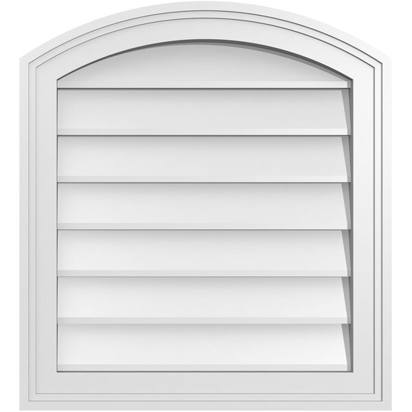Ekena Millwork Arch Top Surface Mount PVC Gable Vent: Functional, w/ 2"W x 1-1/2"P Brickmould Frame, 20"W x 22"H - GVPAR20X2202SF