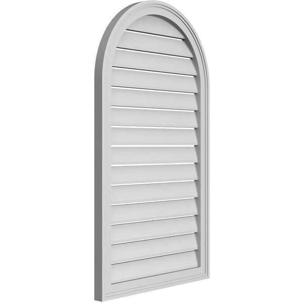 Ekena Millwork Round Top Surface Mount PVC Gable Vent: Functional, w/ 2"W x 1-1/2"P Brickmould Frame, 24"W x 42"H - GVPRT24X4202SF