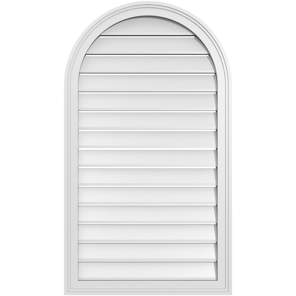 Ekena Millwork Round Top Surface Mount PVC Gable Vent: Functional, w/ 2"W x 1-1/2"P Brickmould Frame, 24"W x 42"H - GVPRT24X4202SF