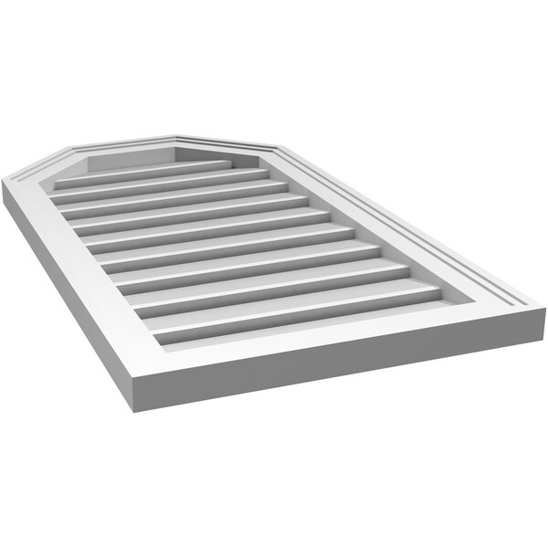 Ekena Millwork Octagonal Top Surface Mount PVC Gable Vent w/ 2"W x 1-1/2"P Brickmould Frame, 18"W x 32"H - GVPOT18X3202SF