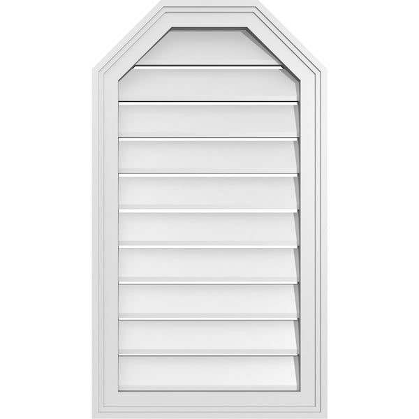 Ekena Millwork Octagonal Top Surface Mount PVC Gable Vent w/ 2"W x 1-1/2"P Brickmould Frame, 18"W x 32"H - GVPOT18X3202SF