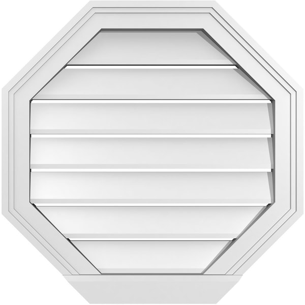 Ekena Millwork Octagonal Surface Mount PVC Gable Vent: Functional, w/ 2"W x 2"P Brickmould Sill Frame, 22"W x 22"H - GVPOC22X2203SF