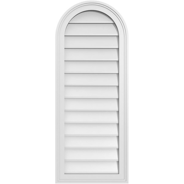 Ekena Millwork Round Top Surface Mount PVC Gable Vent w/ 2"W x 1-1/2"P Brickmould Frame, 16"W x 40"H - GVPRT16X4002SN
