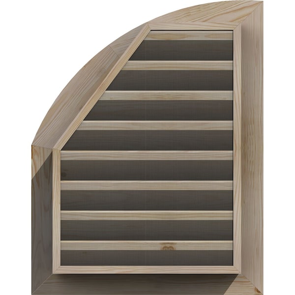 Ekena Millwork Quarter Round Top Right Functional, Pine Gable Vent w/ 1" x 4" Flat Trim Frame, 08"W x 16"H - GVWQR08X1601SFUPI