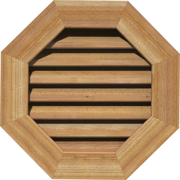 Ekena Millwork Octagonal Gable Vent Functional, Western Red Cedar Gable Vent w/1" x 4" Flat Trim Frame, 32"W x 32"H - GVWOC32X3201RFUWR