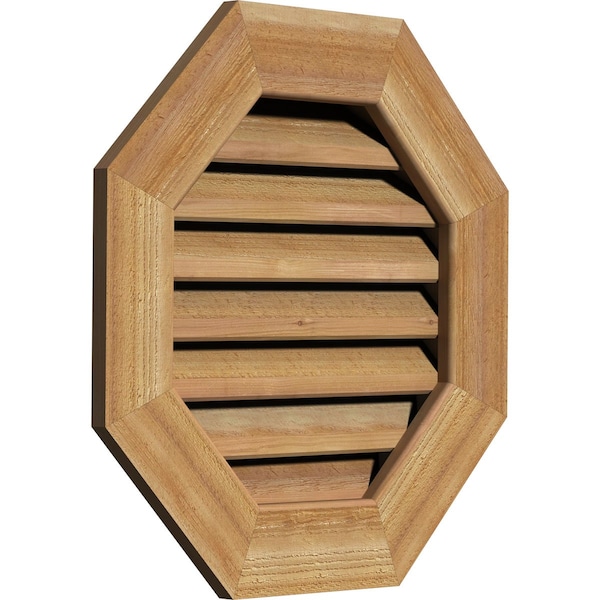 Ekena Millwork Octagonal Gable Vent Functional, Western Red Cedar Gable Vent w/1" x 4" Flat Trim Frame, 32"W x 32"H - GVWOC32X3201RFUWR