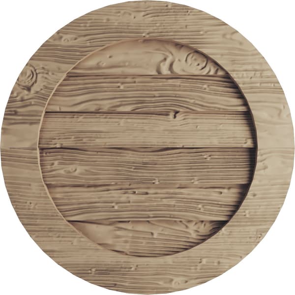 Ekena Millwork Timberthane Sandblasted Round Faux Wood Non-Functional Gable Vent, Primed Tan, 27"W x 27"H - GVURRO27DSDPR