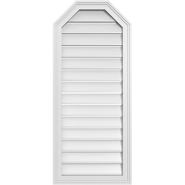 Ekena Millwork Octagonal Top Surface Mount PVC Gable Vent w/ 2"W x 1-1/2"P Brickmould Frame, 18"W x 42"H - GVPOT18X4202SF
