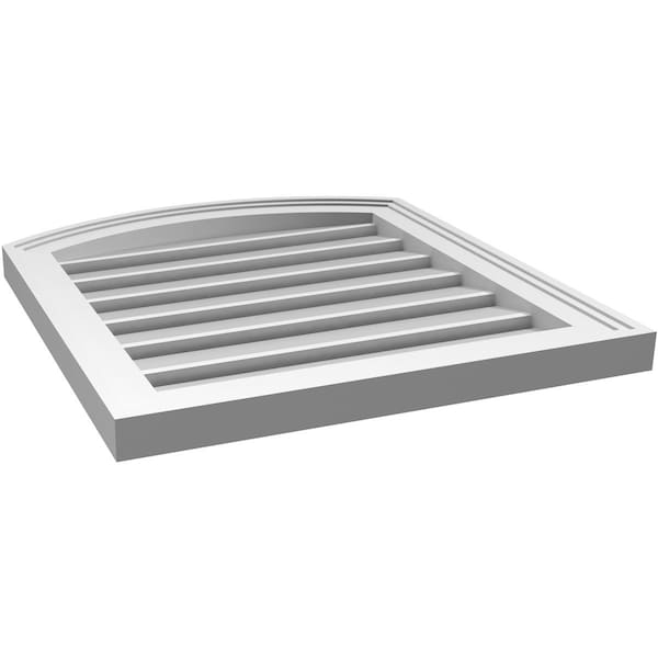 Ekena Millwork Arch Top Surface Mount PVC Gable Vent: Non-Functional, w/2"W x 1-1/2"P Brickmould Frame, 20"W x 20"H - GVPAR20X2002SN